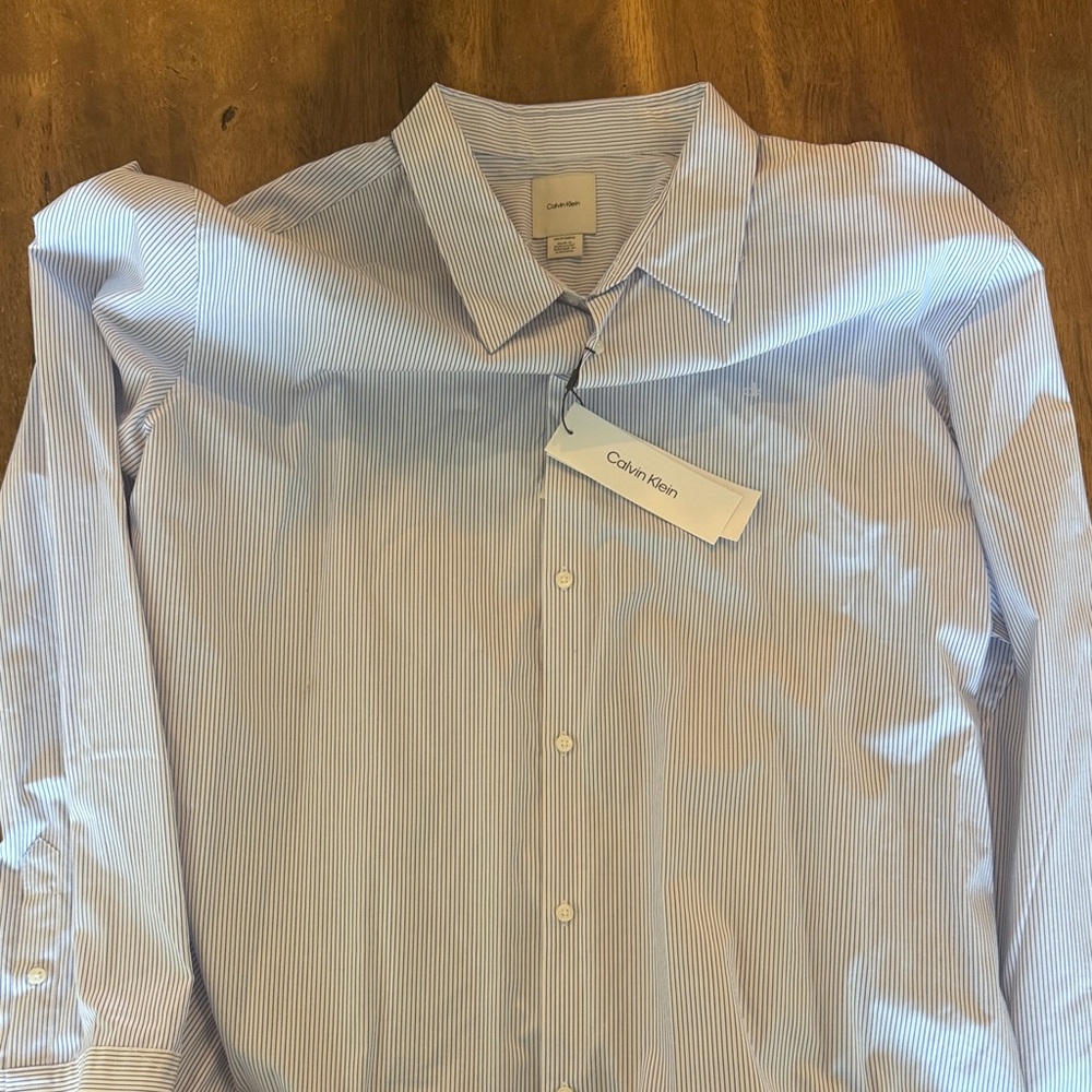 Calvin Klein Men's Light Blue Pinstripe Dress Shirt
